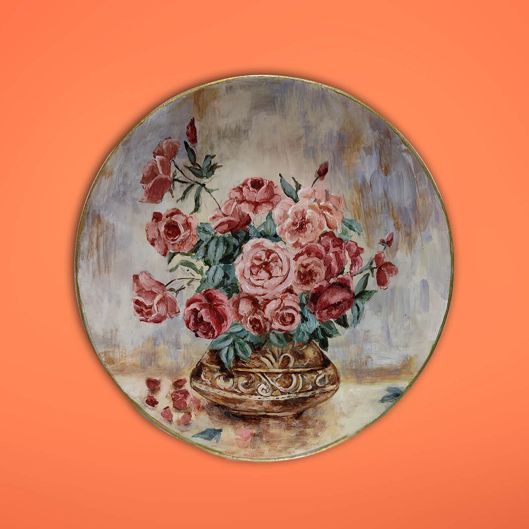 Vintage Ceramic Wall Plate - Pink & Red Flowers