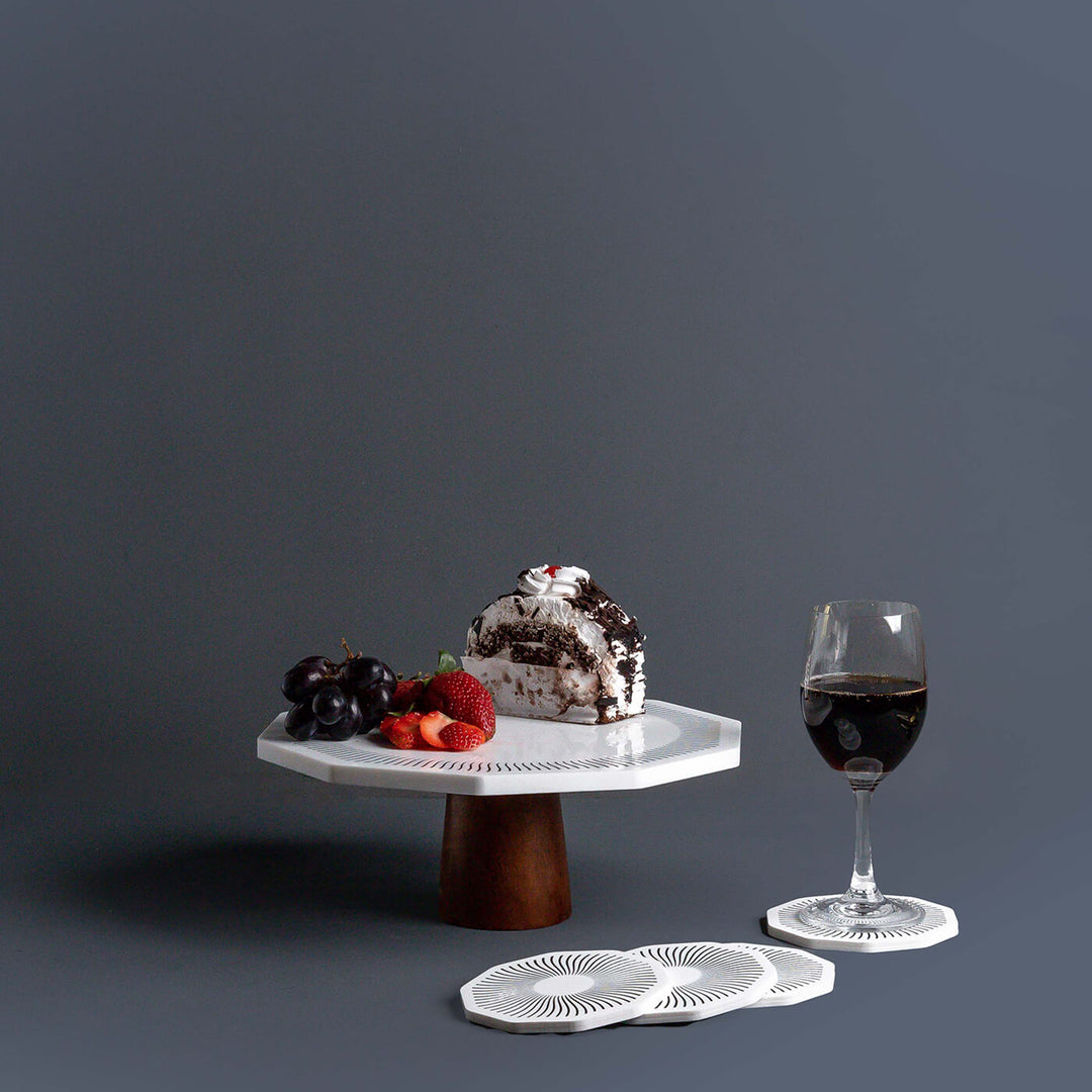 Chrysto Mango Wood Cake Stand and Coaster Set