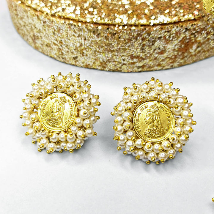Antique Coin Pearl Studs