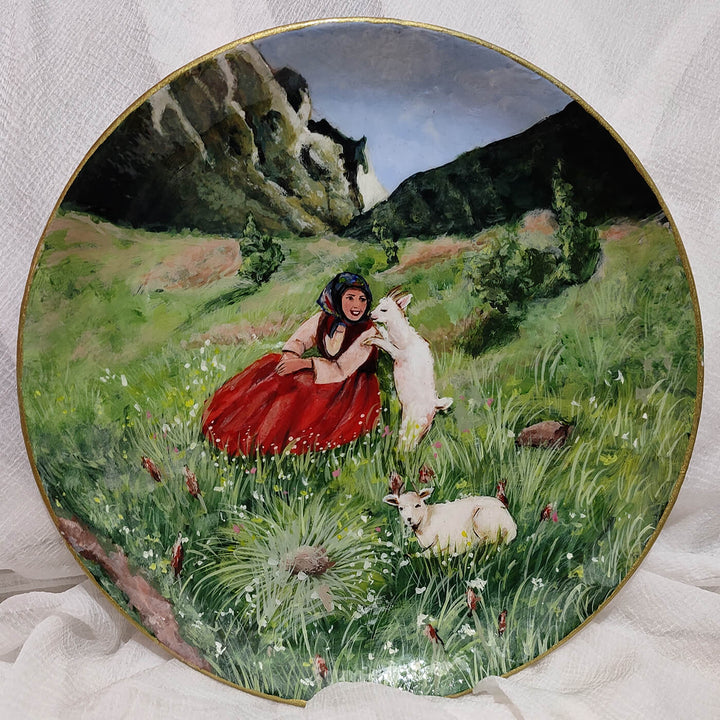 Vintage Ceramic Wall Plate - Lady & Sheep