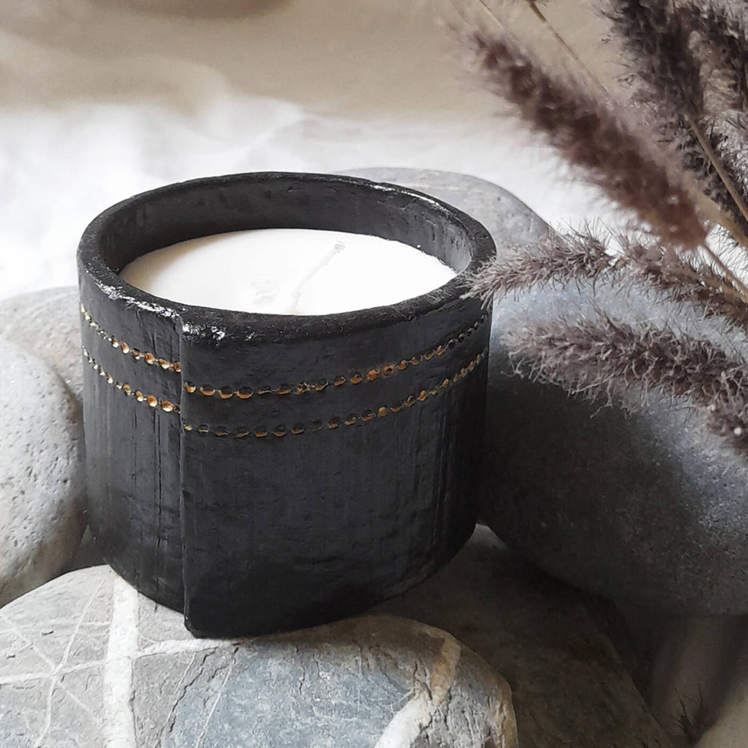 Black and Gold Soy Wax Paper-mache Candle