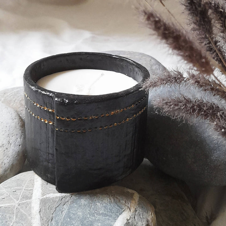 Handmade Black And Gold Soy Wax Paper Mache Candle For Christmas Decoration
