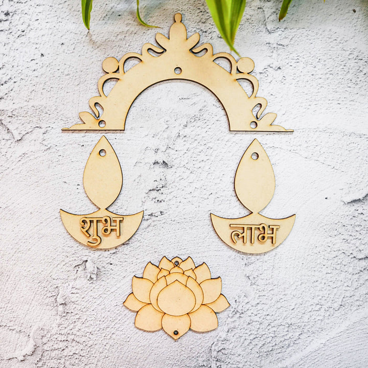 Ready to Paint Diya with Lotus Shubh Labh MDF Hangings - SHUBH009