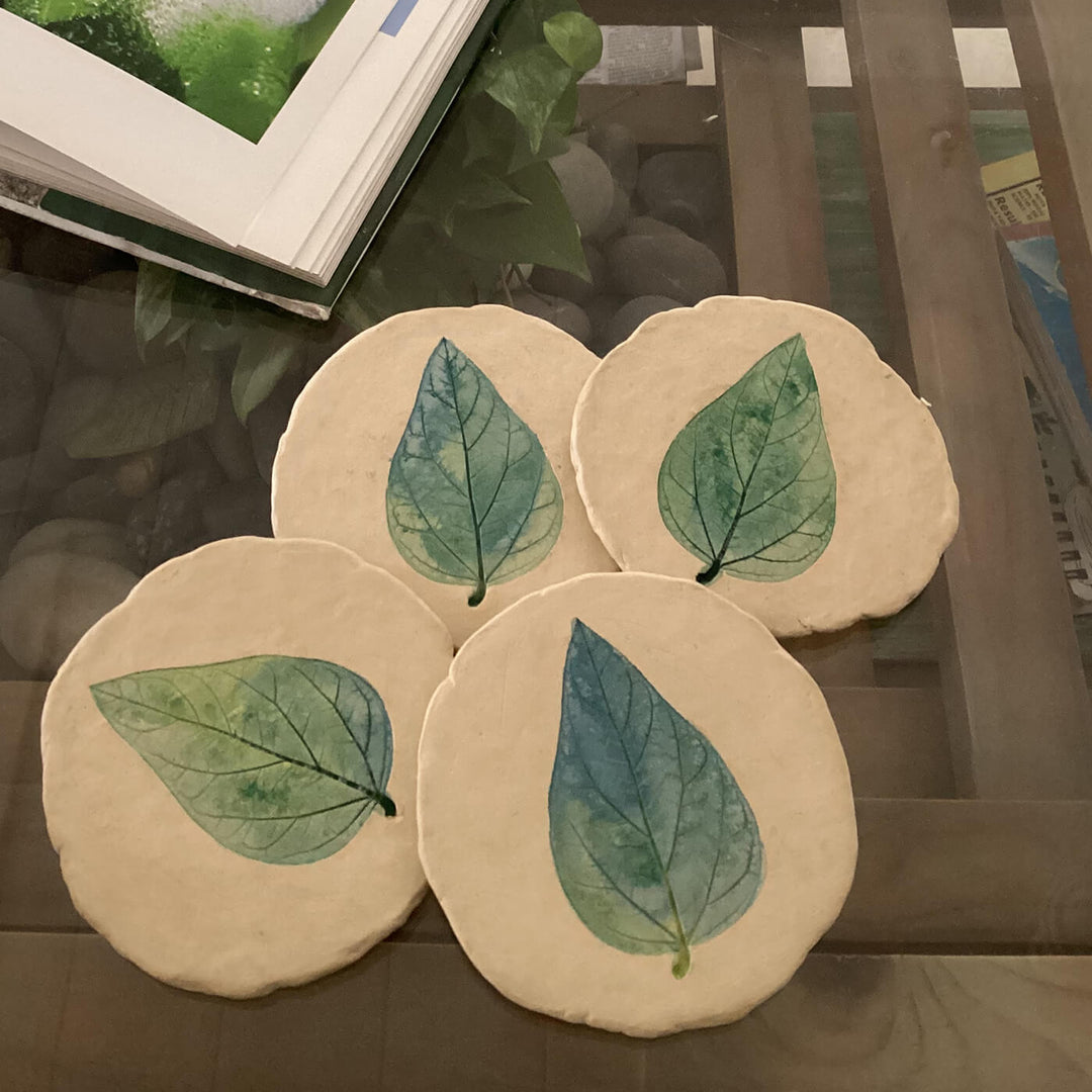Handcrafted Leaf Imprint Coasters - Earth Hues