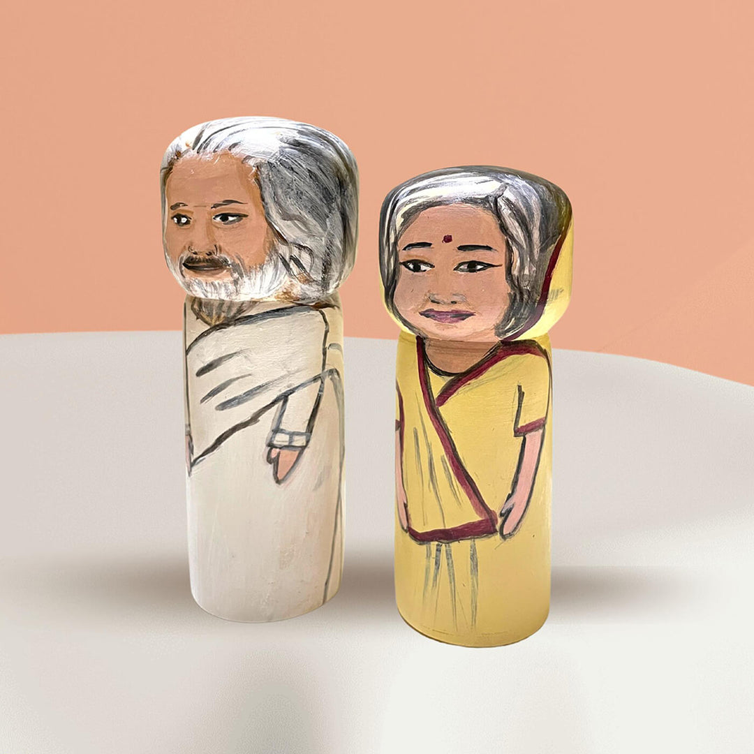 Handpainted Wooden Personalised Dolls for Elderly Couples - Large