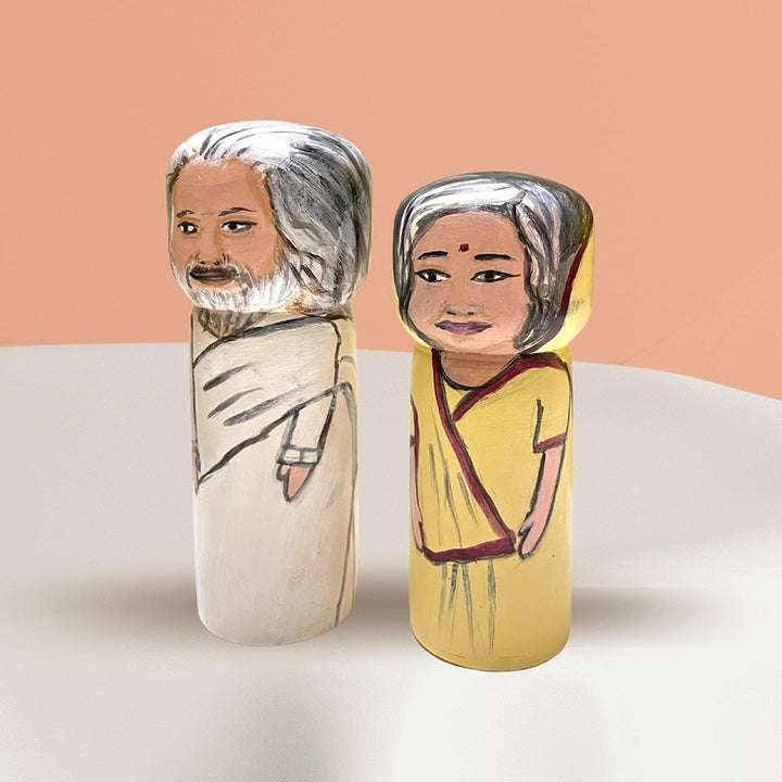 Handpainted Wooden Personalised Dolls for Elderly Couples - Large