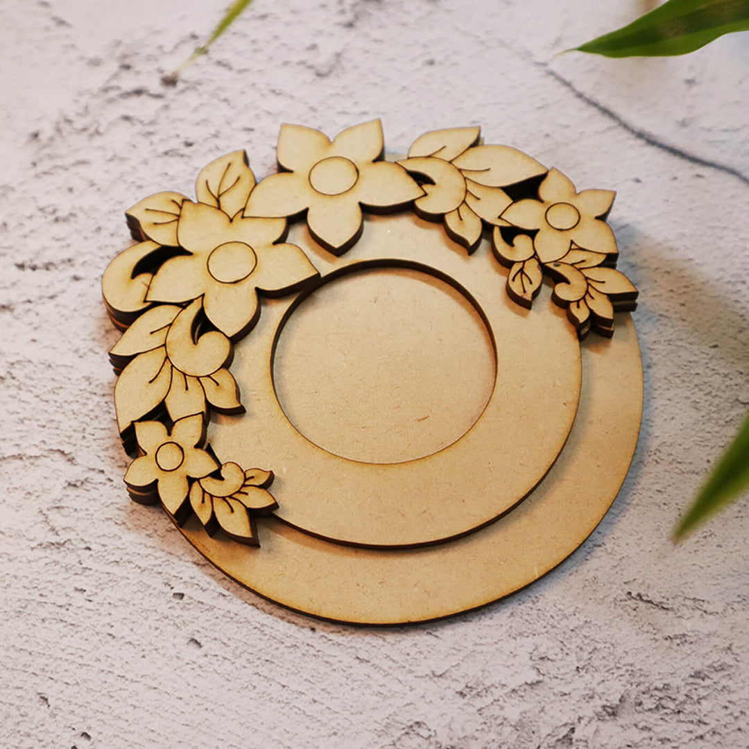 Ready to Paint MDF Circle Floral Bunch Tealigh Holder - TI117