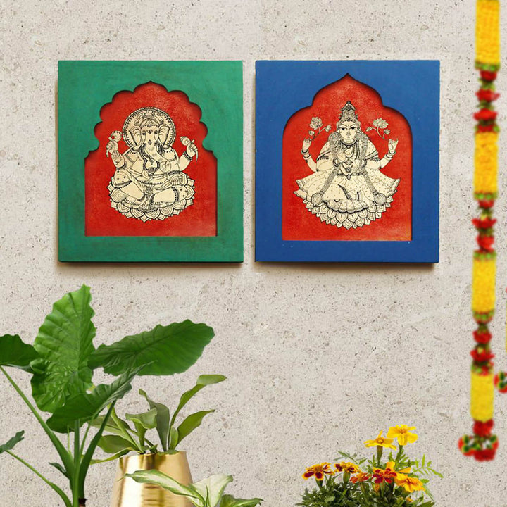 Traditional Wall Frames - Laxmi Ganesh - Set of 2