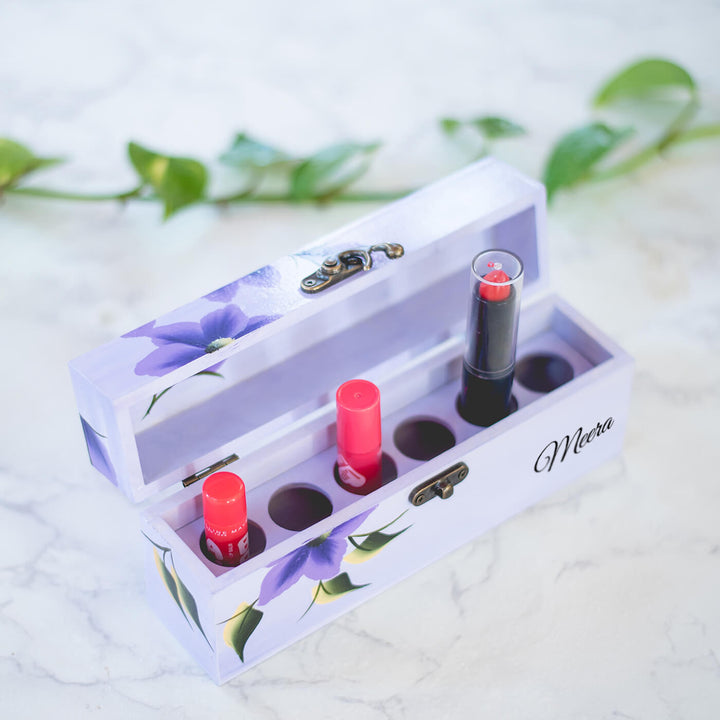 Personalized One Stroke Art Lipstick Box - Purple Flowers