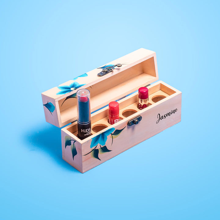 Personalized One Stroke Art Lipstick Box- Teal Flowers