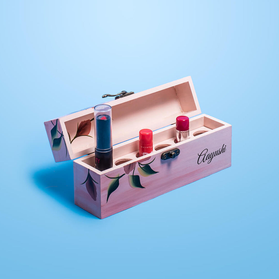 Personalized One Stroke Art Lipstick Box- Teal Flowers
