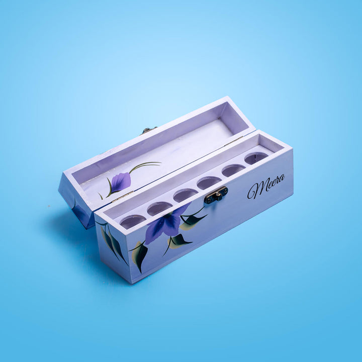Personalized One Stroke Art Lipstick Box - Purple Flowers