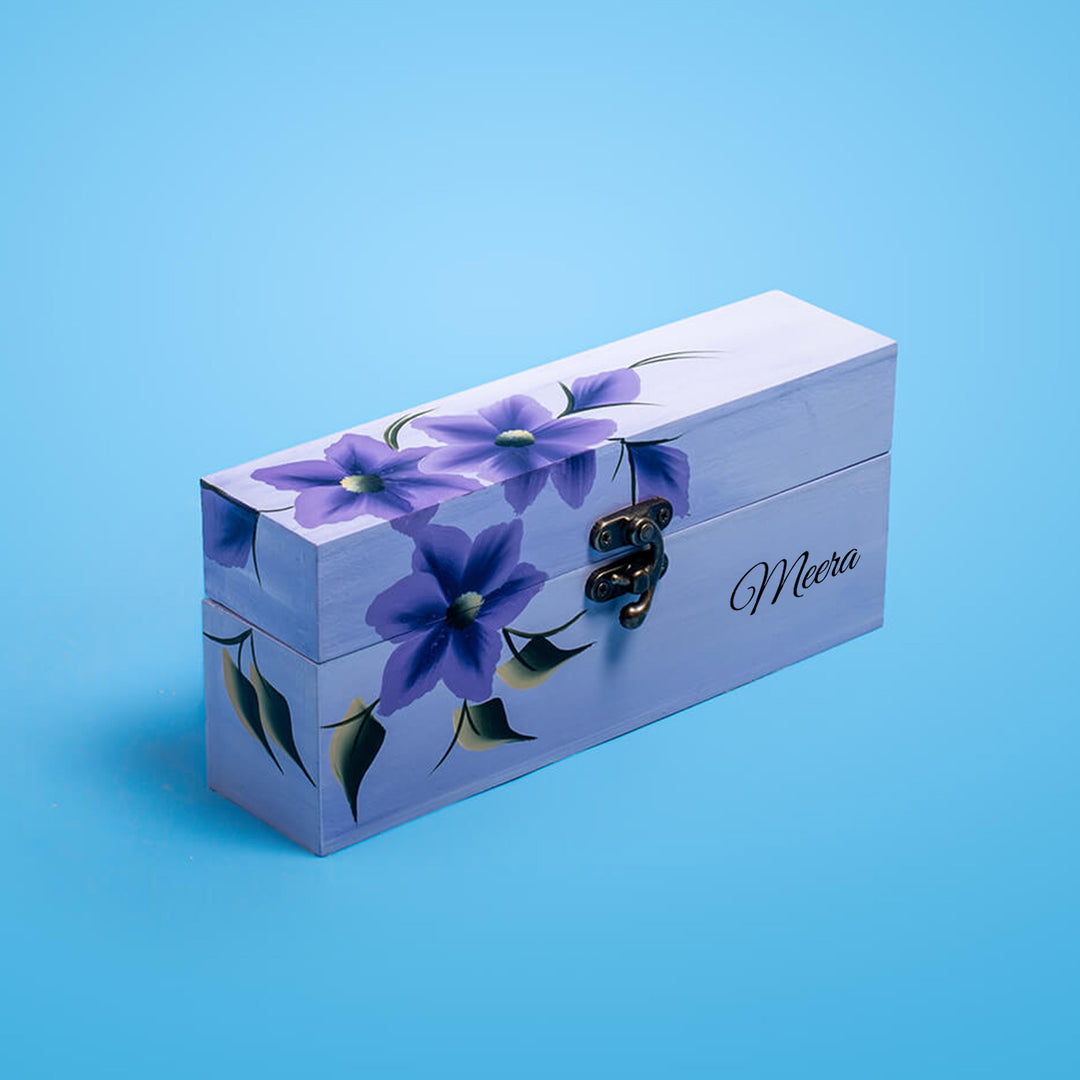 Personalized One Stroke Art Lipstick Box - Purple Flowers