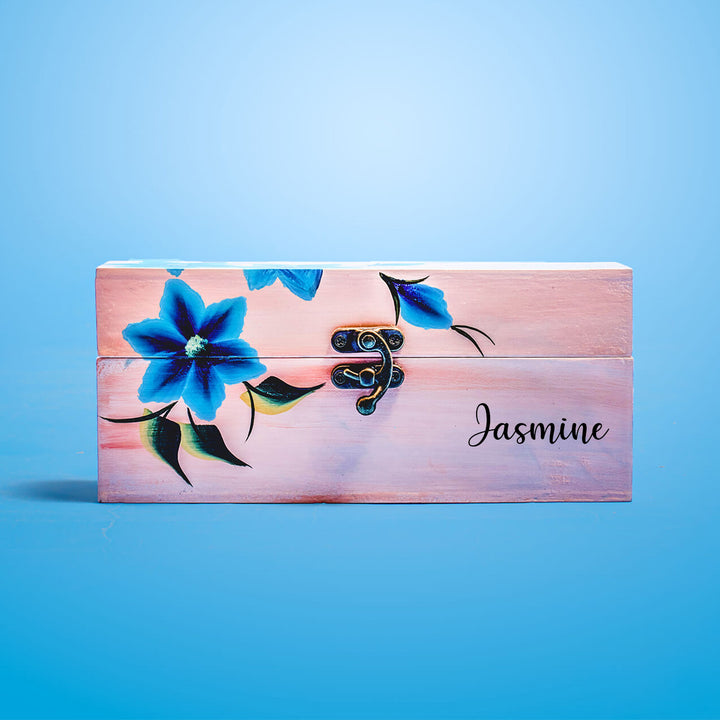 Personalized One Stroke Art Lipstick Box- Teal Flowers