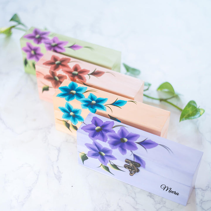 Personalized One Stroke Art Lipstick Box - Pink Flowers