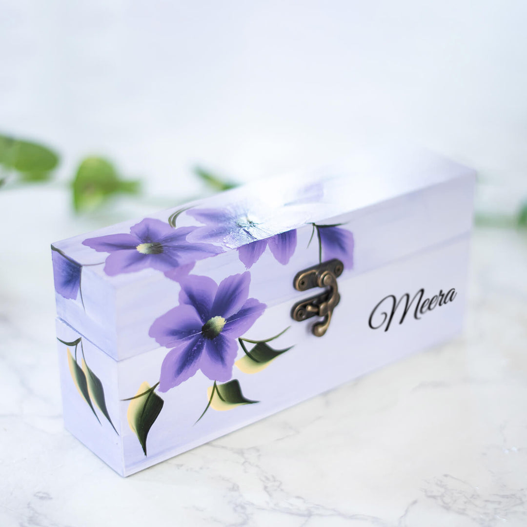 Personalized One Stroke Art Lipstick Box - Purple Flowers