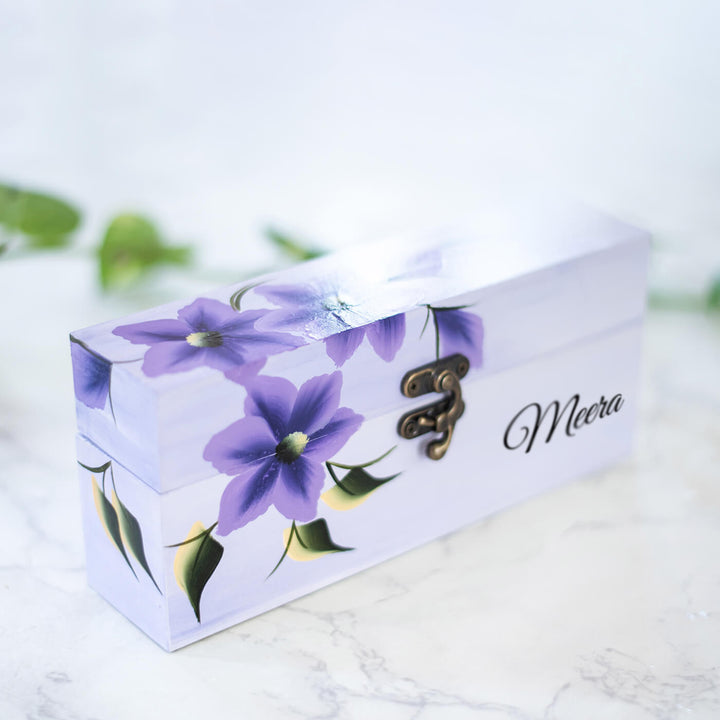 Personalized One Stroke Art Lipstick Box - Purple Flowers