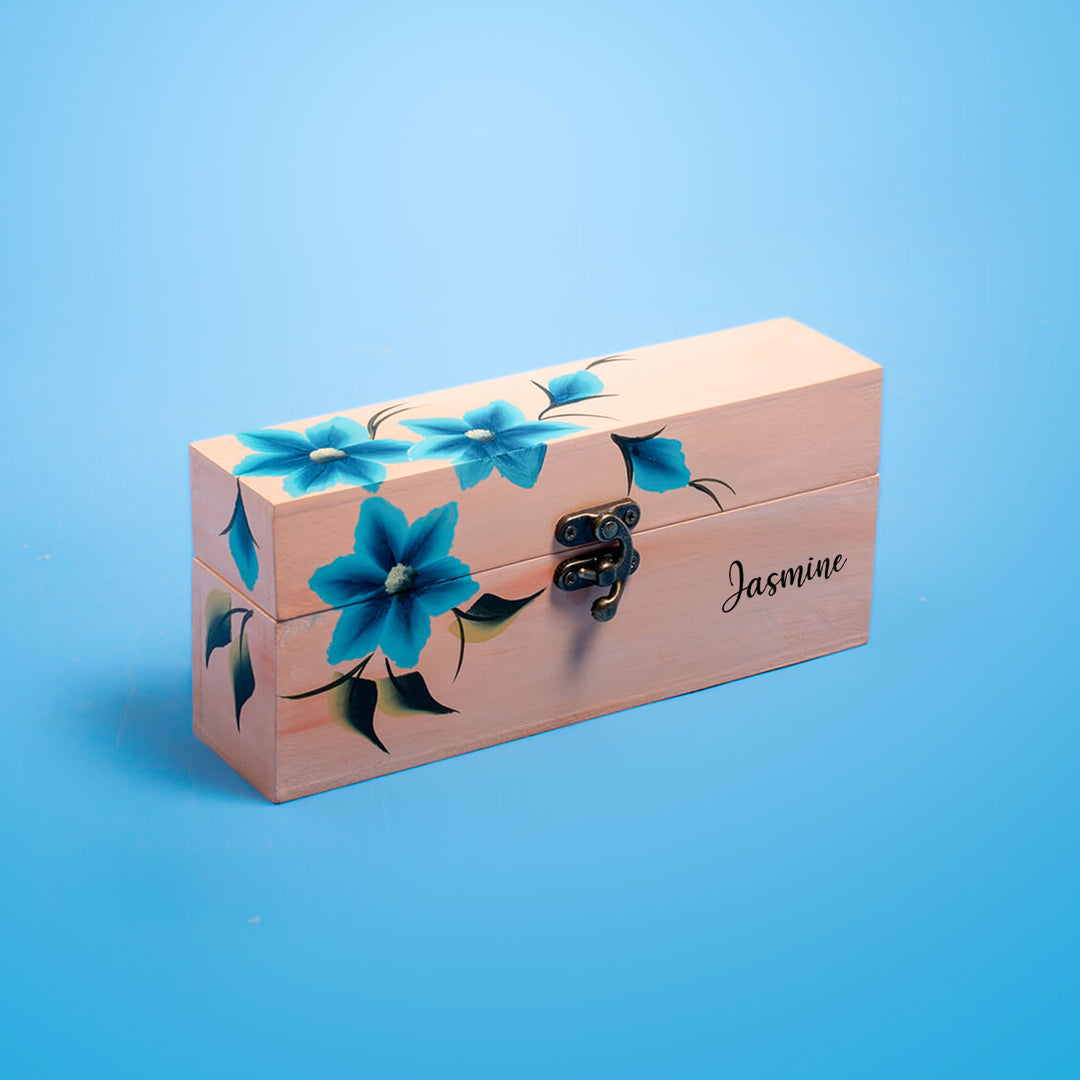 Personalized One Stroke Art Lipstick Box- Teal Flowers