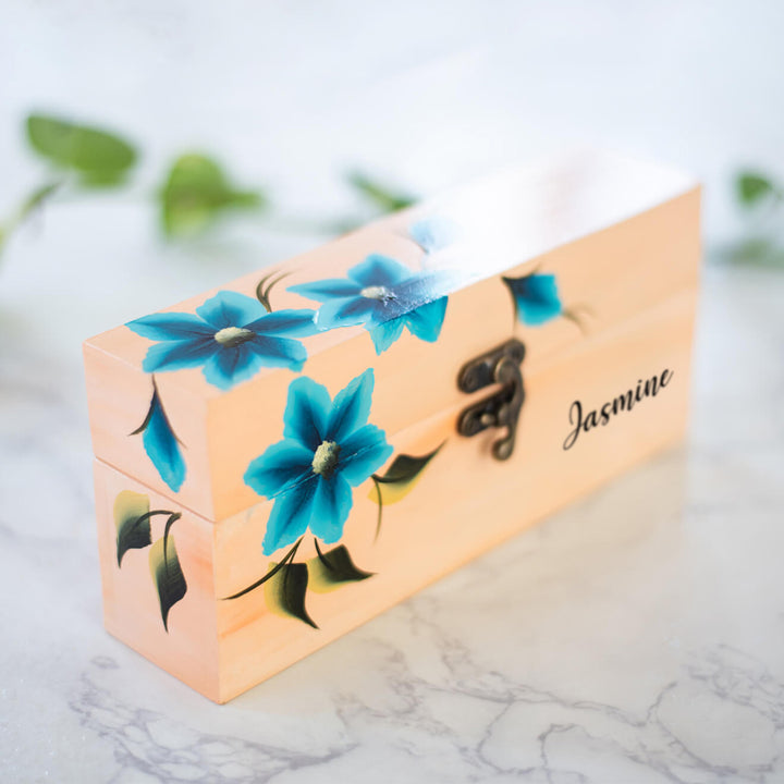 Personalized One Stroke Art Lipstick Box- Teal Flowers