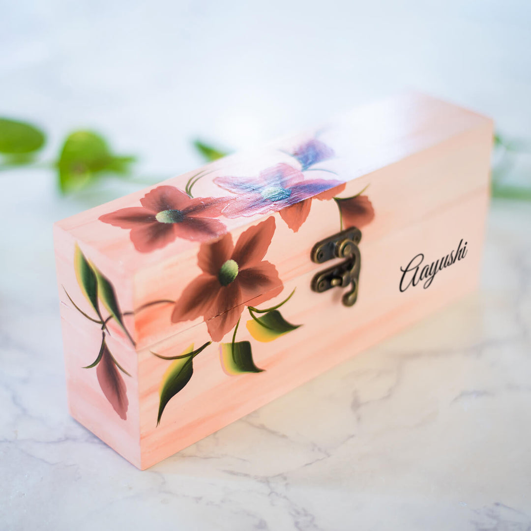 Personalized One Stroke Art Lipstick Box - Orange Flowers