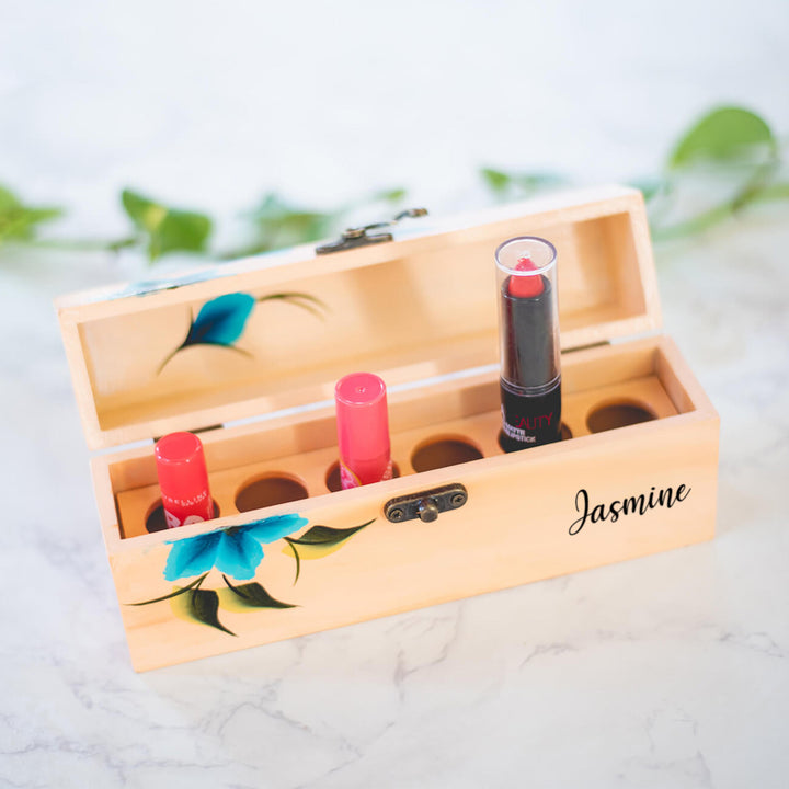Personalized One Stroke Art Lipstick Box- Teal Flowers