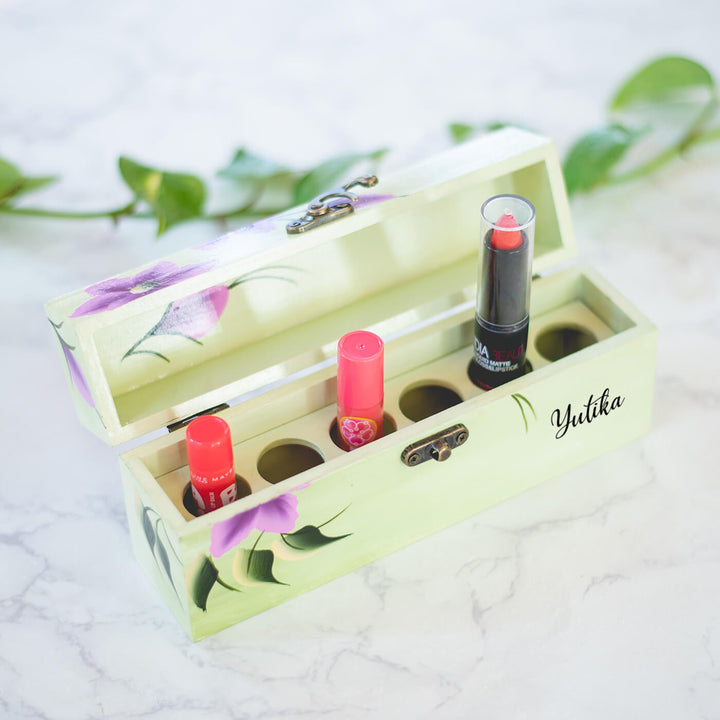 Personalized One Stroke Art Lipstick Box - Pink Flowers