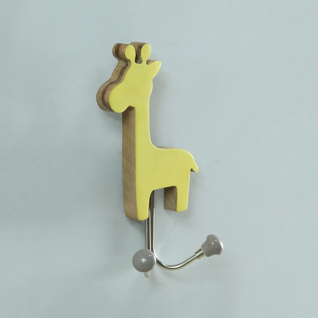 Handmade Wooden Cute Giraffe and Elephant Hooks - Set of 2