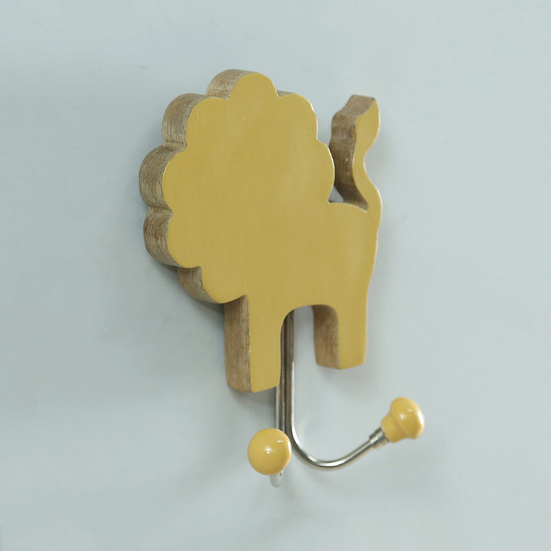 Handmade Wooden Cute Lion and Dino Hooks - Set of 2