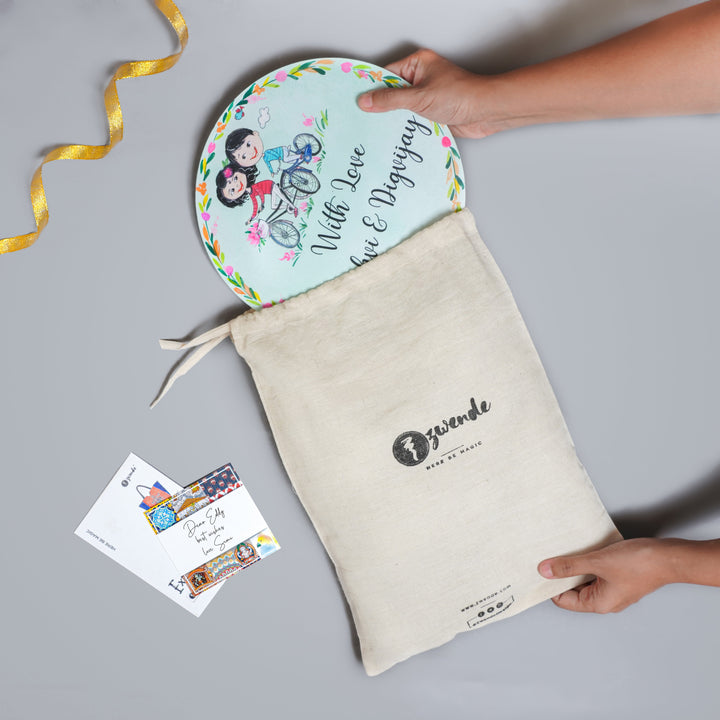Oval Hand Painted Character Name Plate With Quote - Personalized Plate in Drawstring Bag