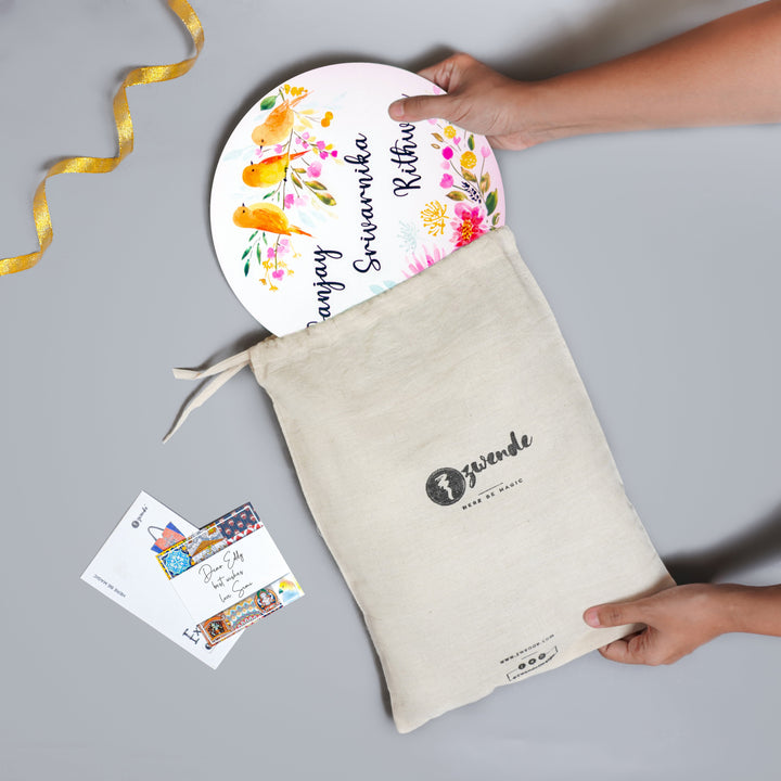 Oval Hand Painted Name Plate 18 - Drawstring Bag Packaging Display