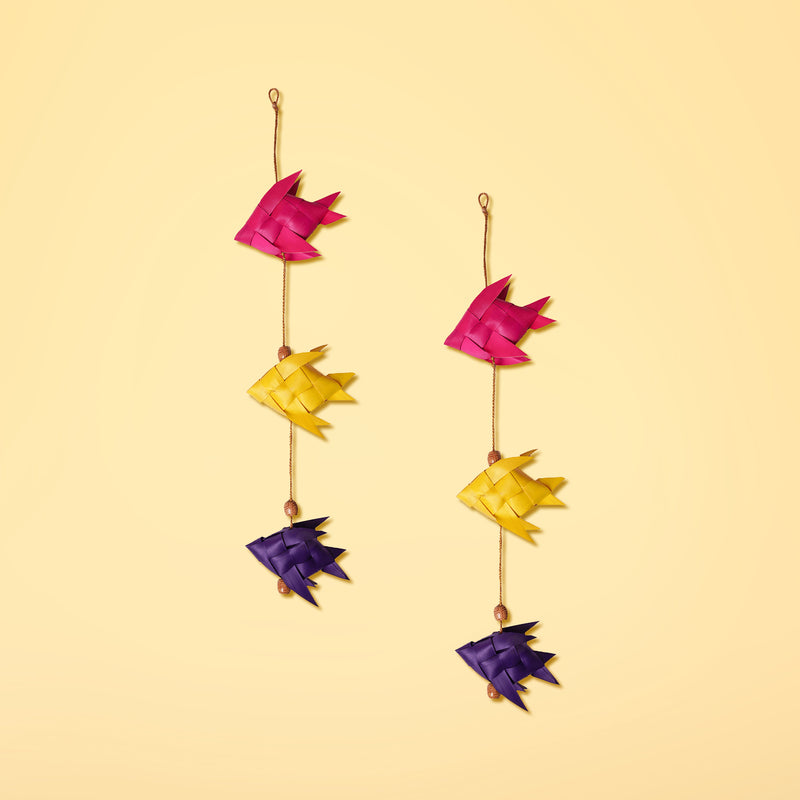 Handcrafted Palm Fish Hangings - Set of 2