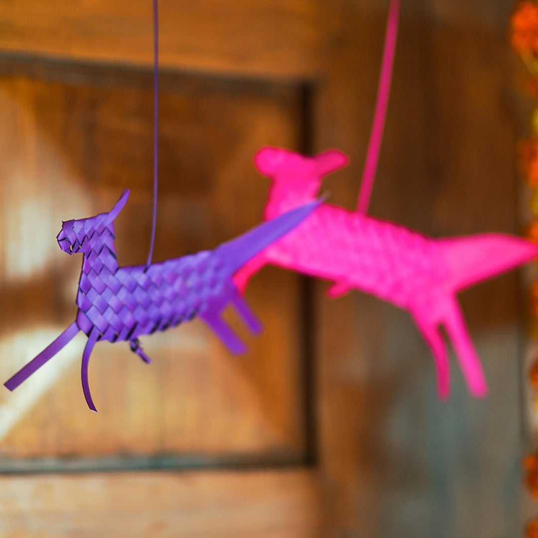 Vibrant Handfolded Palm Leaf Deer Decor - Set Of 5