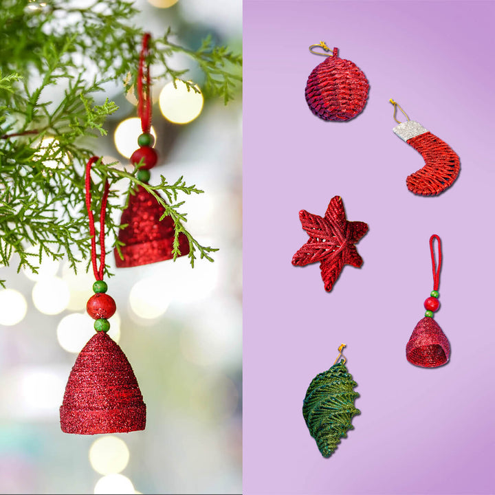 Handmade Upcycled Coiled Newspaper Ornaments For Christmas Tree Decoration | Set Of 5
