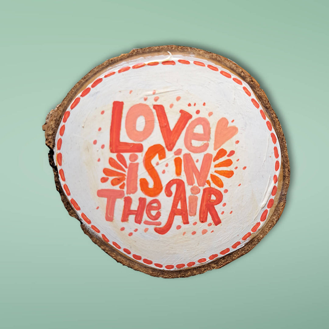 Love-themed Handpainted Bark Coasters for Couples Set of 2