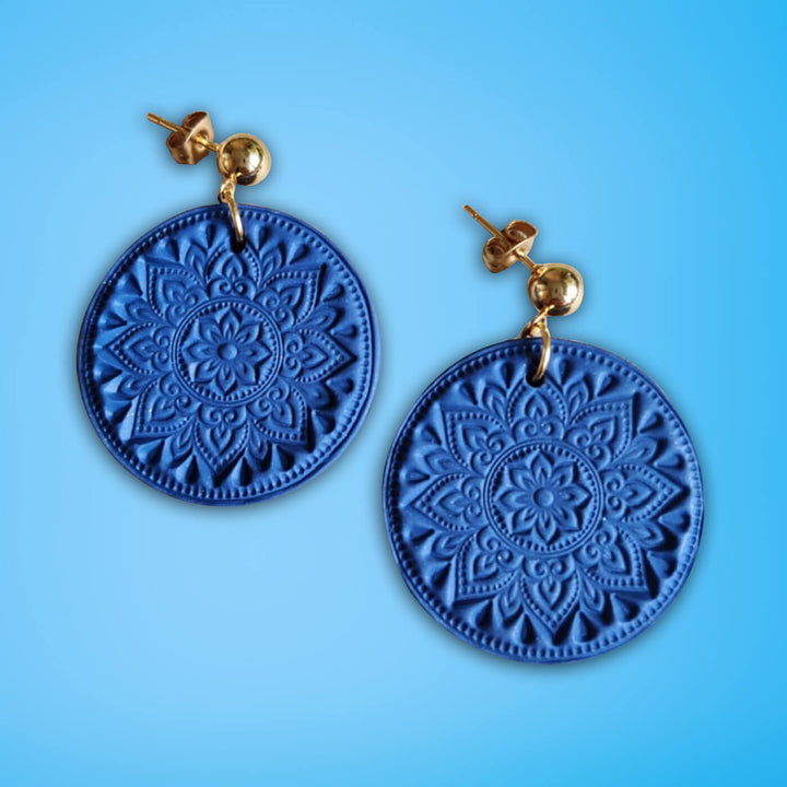 Handmade Clay Sunkissed Floral Earrings - Blue