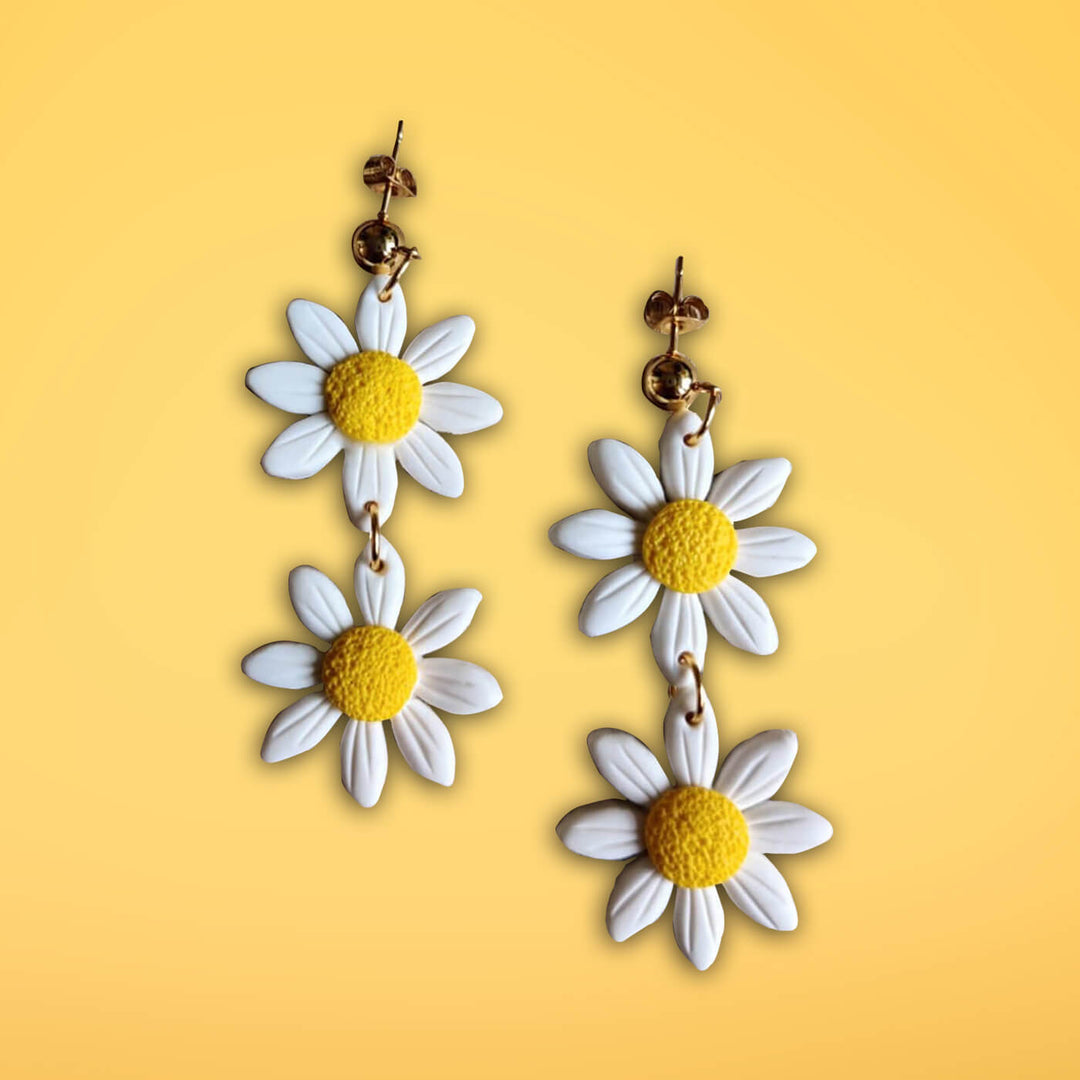 Handmade Clay Dream Daisy Earrings - Double