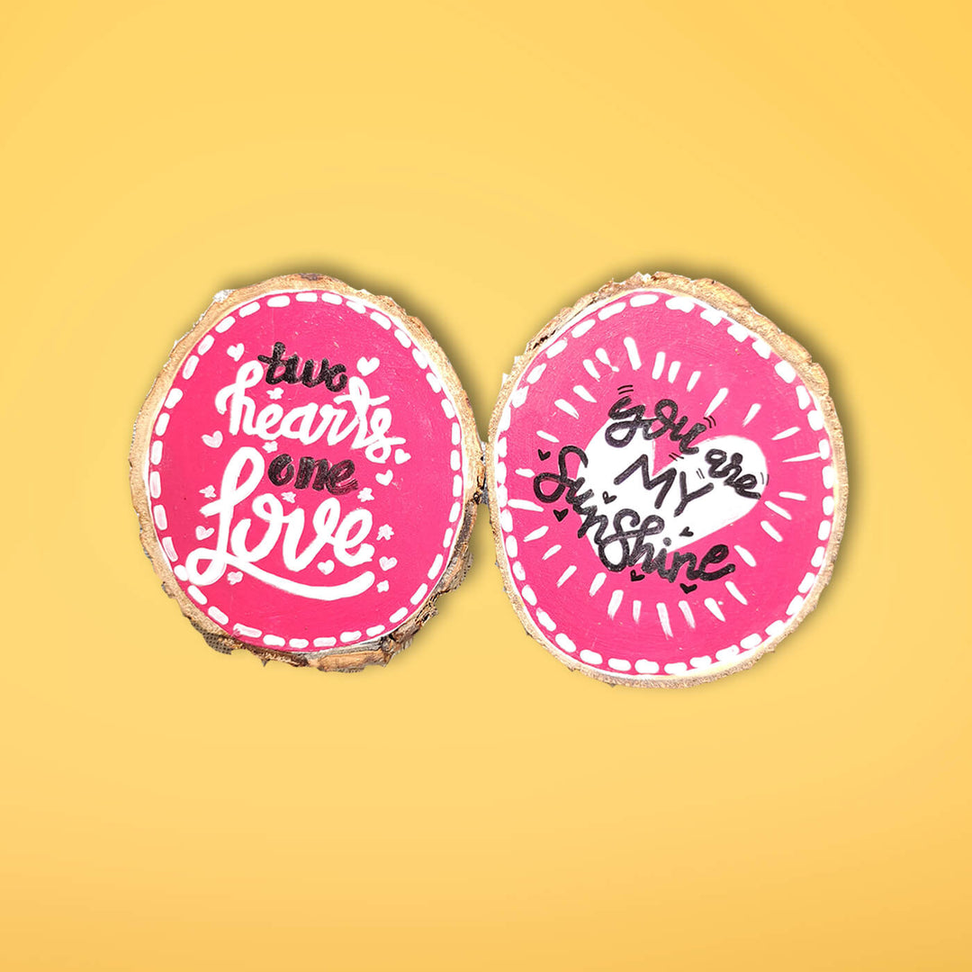 Quirky Handpainted Bark Coasters for Couples - Set of 2 - Zwende