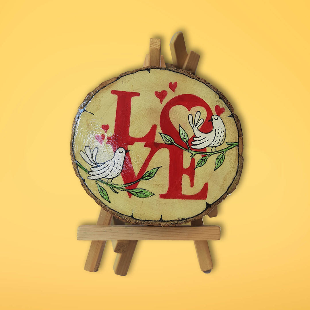 Handpainted "Love" Bark Edged Bird Memento