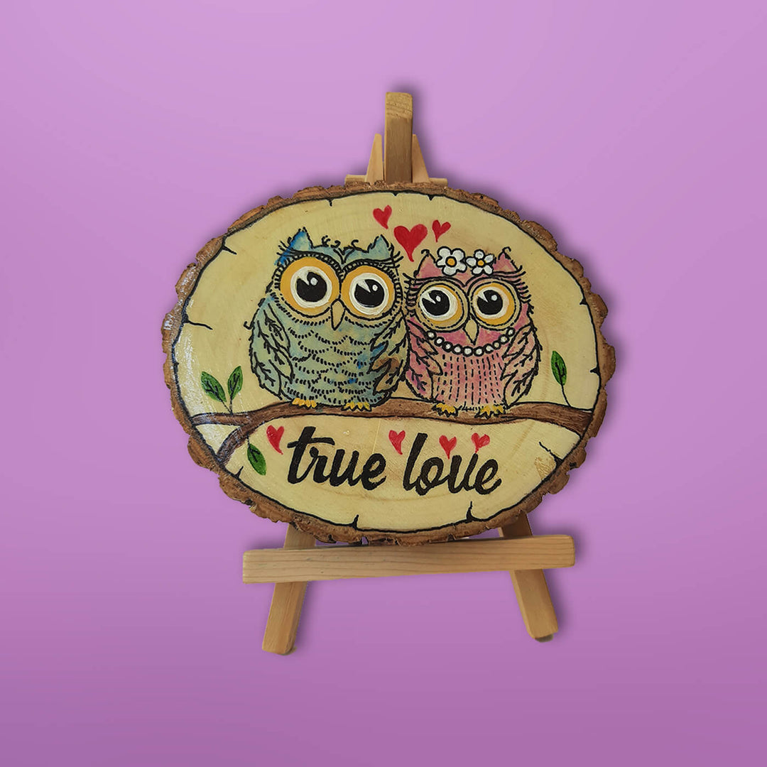 Handpainted "True Love" Bark Edged Owl Memento
