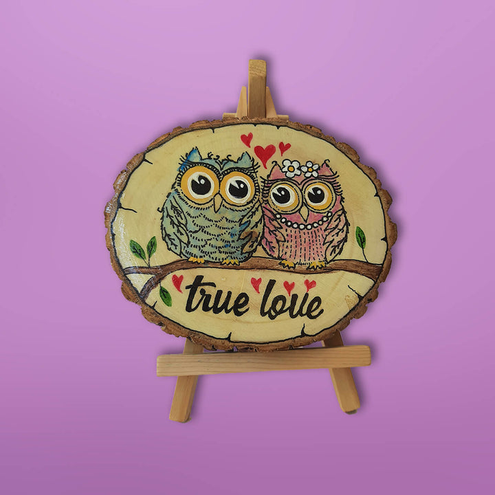 Handpainted "True Love" Bark Edged Owl Memento