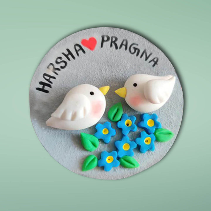 Handcrafted Clay Magnet for Couples - Love Birds