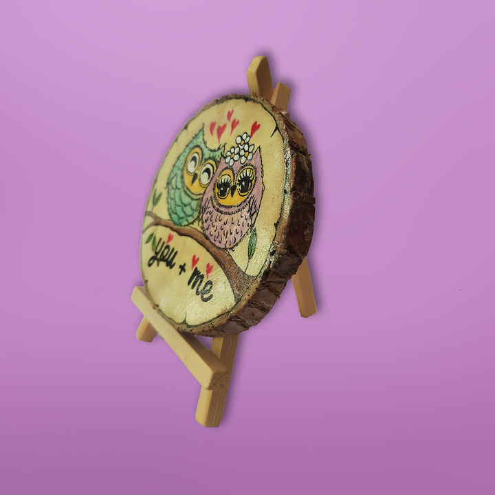 Handpainted "You + Me" Bark Edged Owl Memento