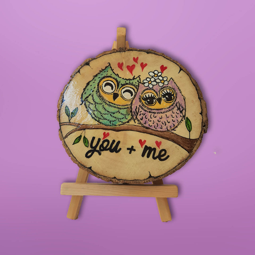 Handpainted "You + Me" Bark Edged Owl Memento