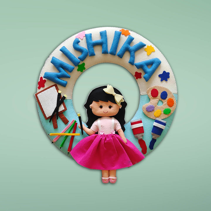 Hand-stitched Artistic Theme Felt Wall Nameplate For Kids