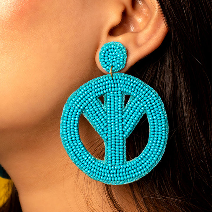 Hand Embroidered Peace Sequin Earrings
