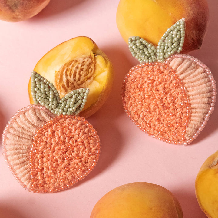 Hand Embroidered Peach Sequin Earrings