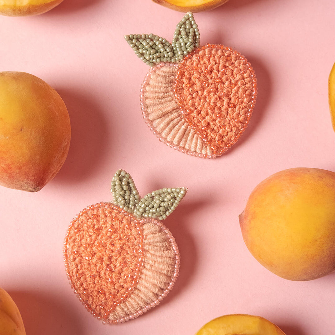 Hand Embroidered Peach Sequin Earrings