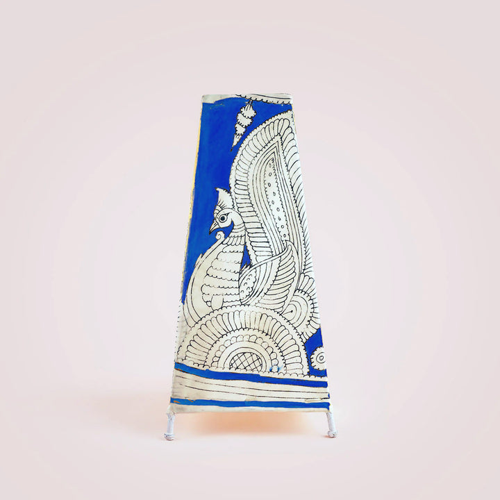 Peacock Hand Painted Tholu Bommalata Tall Tabletop Lamp | 13 inches