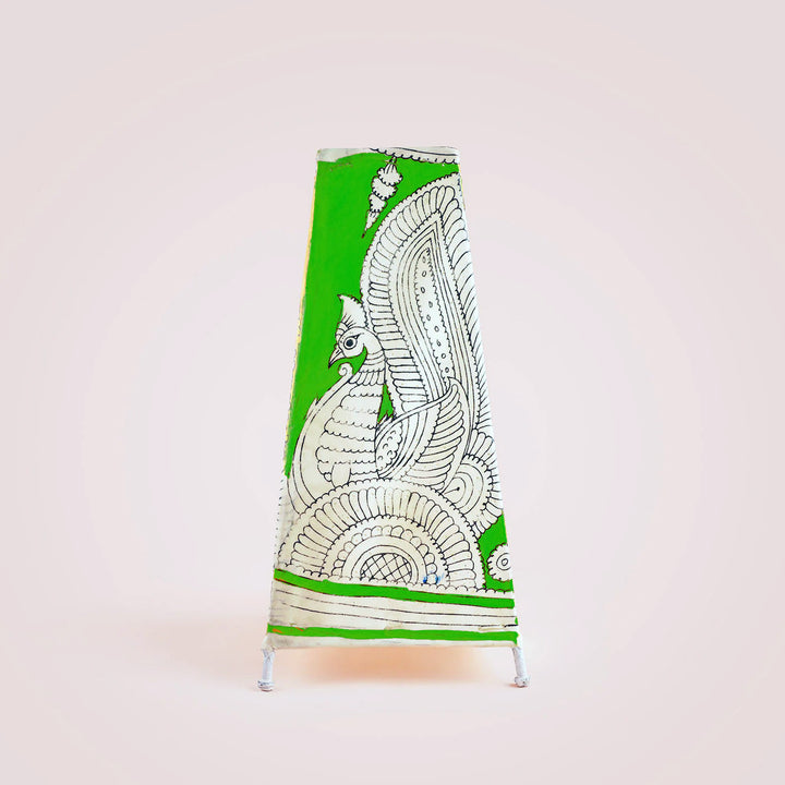 Peacock Hand Painted Tholu Bommalata Tall Tabletop Lamp | 13 inches
