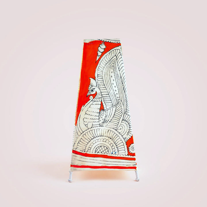Peacock Hand Painted Tholu Bommalata Tall Tabletop Lamp | 13 inches